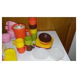 Assortment Of Tupperware Toys Dishes, Doll House Furniture And More.