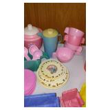 Assortment Of Tupperware Toys Dishes, Doll House Furniture And More.