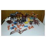 Many Many Vintage Plastic Horses, Western Action Figurines.