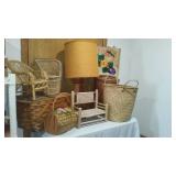 Mid Century Wood And Wicker Lamp, Baskets, Décor And More.