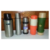 Thermos (5) Stainless And Plastic
