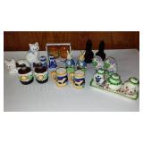 Vintage Collectible Salt And Pepper Shakers (9) Avon, Bunnies, Parrots, And More.