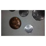 1920s Wall Sconce, Foreign Coins, Metal SAD Irons, And More.