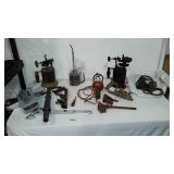 Vintage Grease Can, Torches (2) Nail Puller, Brass Screwdriver And More.