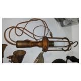 Vintage Grease Can, Torches (2) Nail Puller, Brass Screwdriver And More.