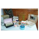 Jewelry Box, Vtg. Hairdryer, Hot Rollers And More.