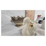 WI Souvineer Sugar Creamer, Swan Figurine, Benson, MN Advertising,