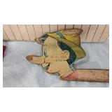 Vintage Cast Circus Clown with Trick Dog Coin Bank, Ring Toss Pinnochio(Shoe Adv)
