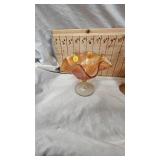 Vintage Marigold Carnival Glass Candy Dish, Carnival Glass Basket, Carnival Compote w/Peacock Tail Pattern