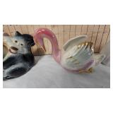 Mid Century Swan Planter, Squirrel Planter and Additional Misc