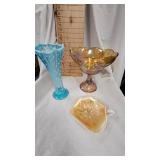 Indiana Glass(Grape & Leaf) Large Compote, Northwood Blue Hobnail Vase