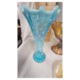 Indiana Glass(Grape & Leaf) Large Compote, Northwood Blue Hobnail Vase