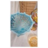 Indiana Glass(Grape & Leaf) Large Compote, Northwood Blue Hobnail Vase