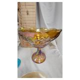 Indiana Glass(Grape & Leaf) Large Compote, Northwood Blue Hobnail Vase
