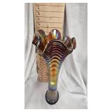 Imperial Amber Ripple Carnival Glass Vase