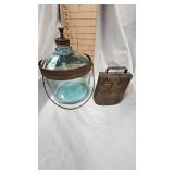 Antique Glass Kerosene Dripper and Cow Bell