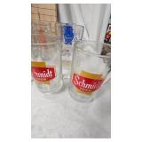 Assorted Lot of Beer Advertising Glasses, PBR Beer Goblets, Boot Glasses and Schmidt Mugs