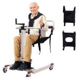 MSRP $1000 NEW In Box 4 In 1 Patient Lift  Transfer Chair for Home Or Health Care Facility, Steel Transport Wheelchair Portable Shower Chair W/180° Split Seat for Inside Shower