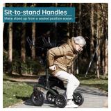 MSRP $300 All Terrain Upright Walker Stand Up Folding Rollator - Folds Down To Transport In Trunk Of Car! 10” Front Wheels, Backrest, Seat and Padded Armrests for Seniors and Adults - Great Conditio
