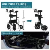 MSRP $300 All Terrain Upright Walker Stand Up Folding Rollator - Folds Down To Transport In Trunk Of Car! 10” Front Wheels, Backrest, Seat and Padded Armrests for Seniors and Adults - Great Conditio