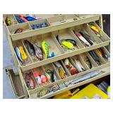 17" Tackle Box (Red/Tan) with Assorted Fishing Lures