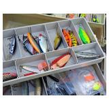 17" Tackle Box (Red/Tan) with Assorted Fishing Lures