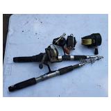 (2) Assorted Telescopic Rods with Reels with (1) Extra Reel Johnson Skipper