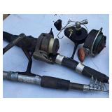(2) Assorted Telescopic Rods with Reels with (1) Extra Reel Johnson Skipper