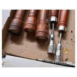 (3) Wood Handle Flashlights and (2) Telescopic Flex Lines with Magnets
