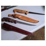 Lot of (2) Filet Knives with Leather Sheaths