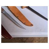 Lot of (2) Filet Knives with Leather Sheaths