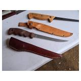 Lot of (2) Filet Knives with Leather Sheaths
