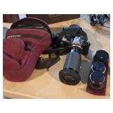 Pentax 35mm Camera with Telephoto Zoom Lens, 28mm 1:2.8 Lens, Tamron Tele Converter 2x, 50mm 1:1.7 Lens, Carry Bag