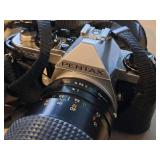 Pentax 35mm Camera with Telephoto Zoom Lens, 28mm 1:2.8 Lens, Tamron Tele Converter 2x, 50mm 1:1.7 Lens, Carry Bag