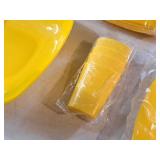 Plastic Dishware Set - Plates, Bowls, Serving Trays, Utensils (Yellow)