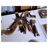 Lot of (13) Assorted Hand Tools - Saw, Flat Bar, Squae, Chisels