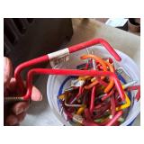 Lot of (1 Bucket) Assorted Garage Storage Hooks