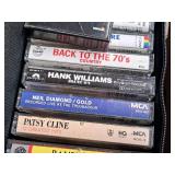 Lot of (1 Box) Assorted Cassette Tapes - Neil Diamond, Reba McEntire, Elvis Presley, Hank Williams, Patsy Cline, Tammy Wynette and more