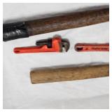 2-Rigid 8" and 6" Pipe Wrenches and 2-2# Anvil Hammers