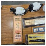 Box of Home Décor, Fillet Knife and Decoys