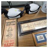 Box of Home Décor, Fillet Knife and Decoys