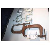 Lot of 8 Metal C-Clamps Assorted Sizes
