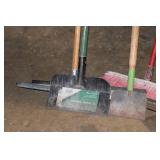 Lot of 7 Cleaning Tools Including Squeegee, Mop, Brooms and Snow Shovel