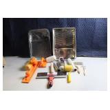 Painting Tools and Supplies Lot with Trays, Rollers, Brushes, and Taping Knife