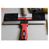 Painting Tools and Supplies Lot with Trays, Rollers, Brushes, and Taping Knife