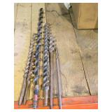 Lot of (6) Assorted Boring Bits (1) 12" Square Drive 3/8", (1) 17" Square Drive 3/8", (1) 30" Hex Drive 3/8", (1) 20" Hex Drive 3/8", (2) 18" Round Drive 3/8"