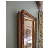 Tall Charcoal Drawing in Antique Gold Wood Frame w/ Textured Mat Tall Charcoal Drawing in Antique Gold Wood Frame w/ Textured Mat