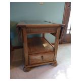 Oak Side Table w/Glass Top & Fold Down Leaves Oak Side Table w/Glass Top & Fold Down Leaves