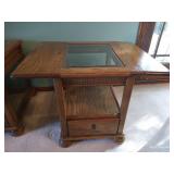 Oak Side Table w/Glass Top & Fold Down Leaves Oak Side Table w/Glass Top & Fold Down Leaves