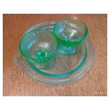 Green Uranium Depression Glass Dish & Dessert Cups Green Uranium Depression Glass Dish & Dessert Cups